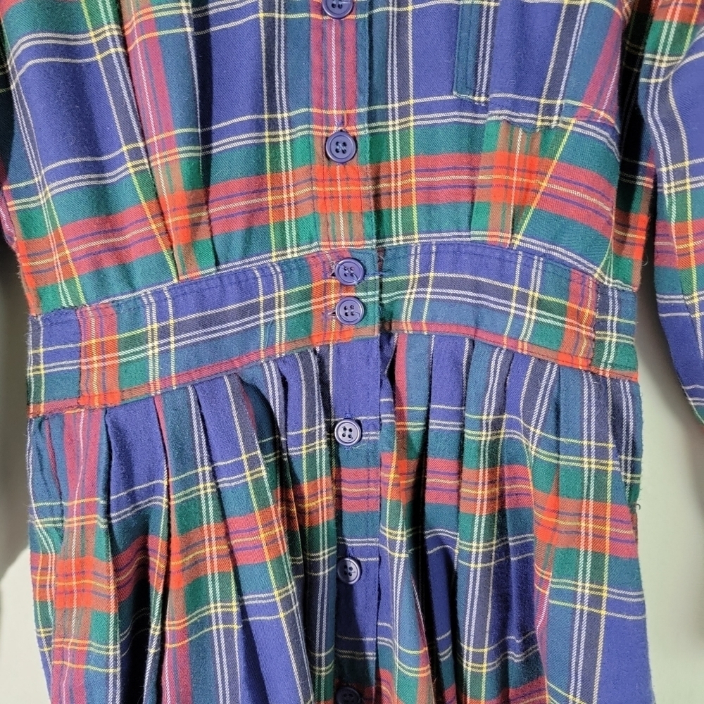 VTG NANTUCKET Flannel Dress Sz 4 Red/Blue Plaid Button-Up Long Sleeve Fit Flare - Picture 4 of 12